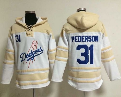 Dodgers #31 Joc Pederson White Sawyer Hooded Sweatshirt MLB Hoodie - Click Image to Close